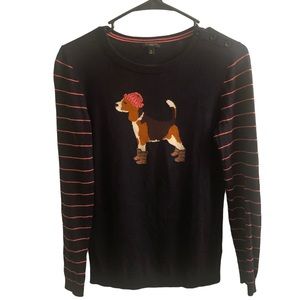 Talbot’s Small Petite Crew Sweater Beagle Dog with hat and socks, 3 Button top